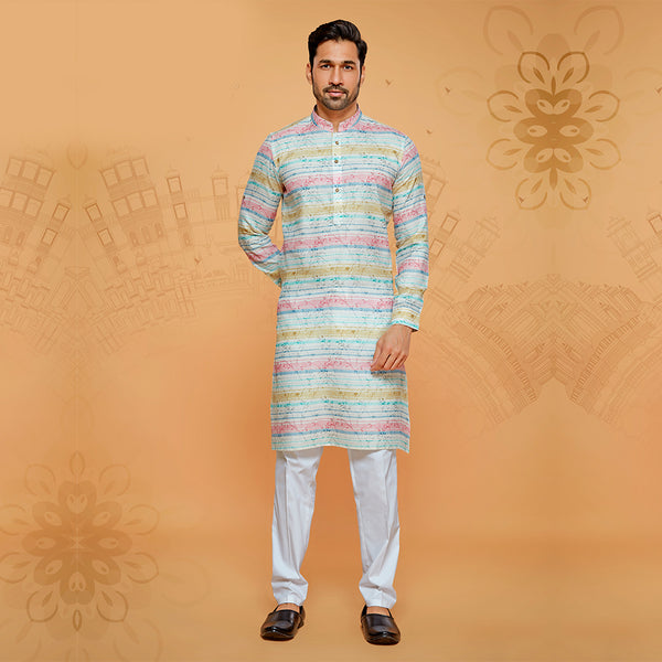 Striped Cotton Kurta With Floral Accents