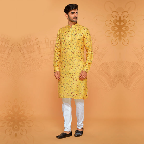 Bright Yellow Ink Blot Patten Kurta