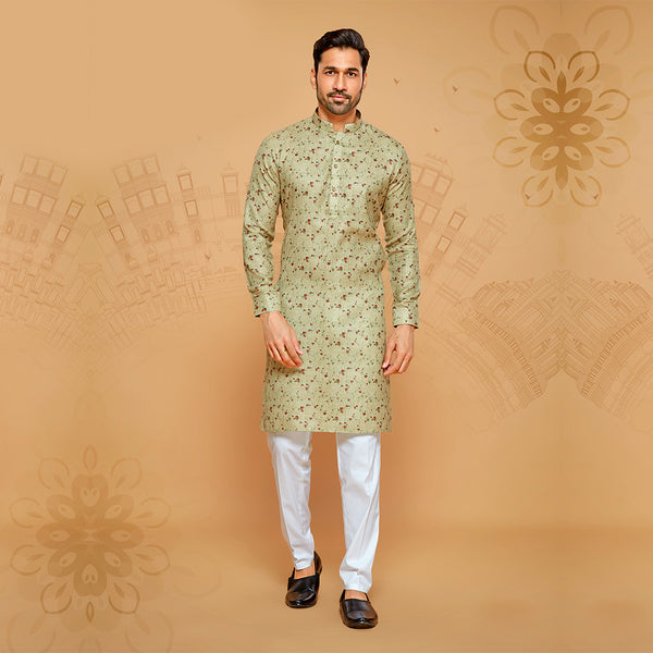 Green Cotton Kurta With Simple Print