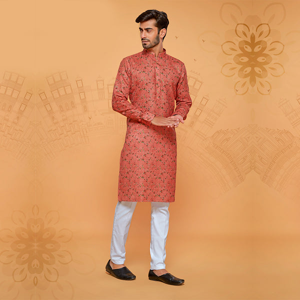 Carrot Hue Minimal Printed Cotton Kurta