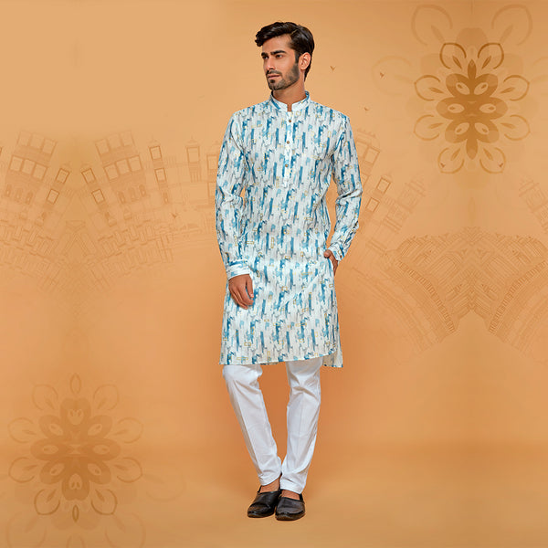 Blue and White Abstract Printed Kurta