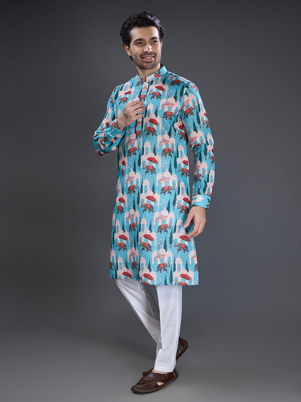 Pastel blue kurta with elephant print