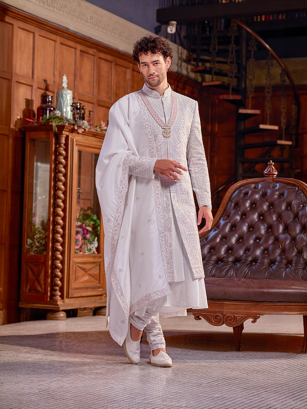 Ivory Majesty Hand-Embroidered Sherwani