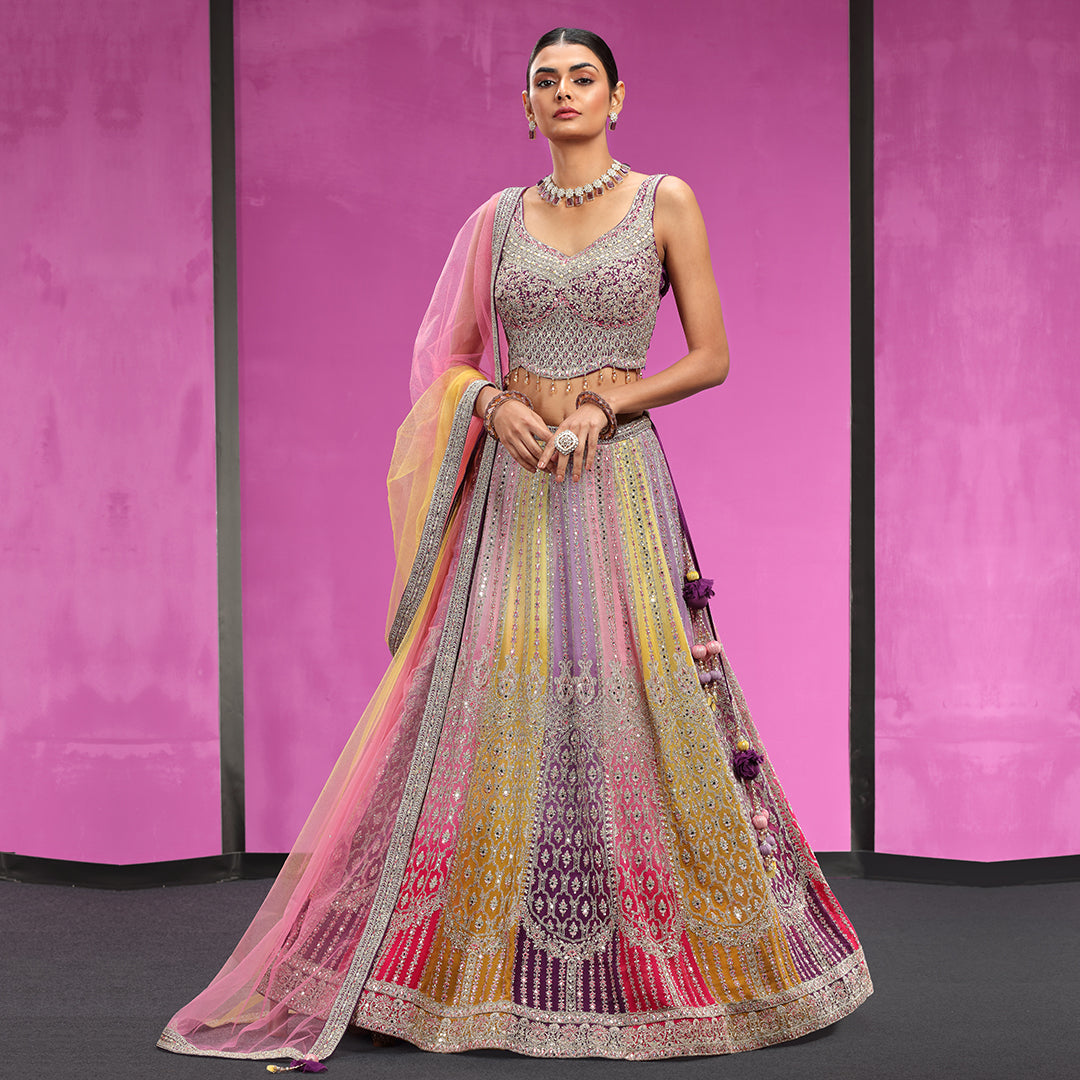 Buy Attractive Multi-Color Woven Rajwadi Silk Lehenga Choli - Zeel Clothing