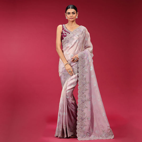 Beautifully Contrasted Printed, Sequin Saree in Shades of Lavender