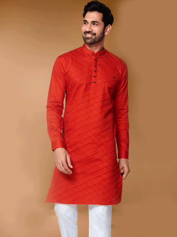 Red Classic Cotton Silk Straight Kurta