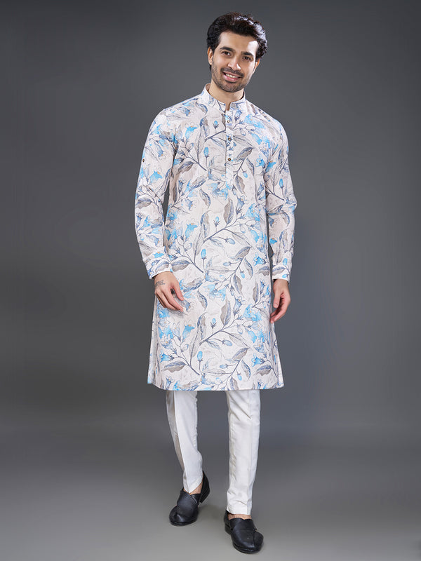 Off white and blue floral kurta