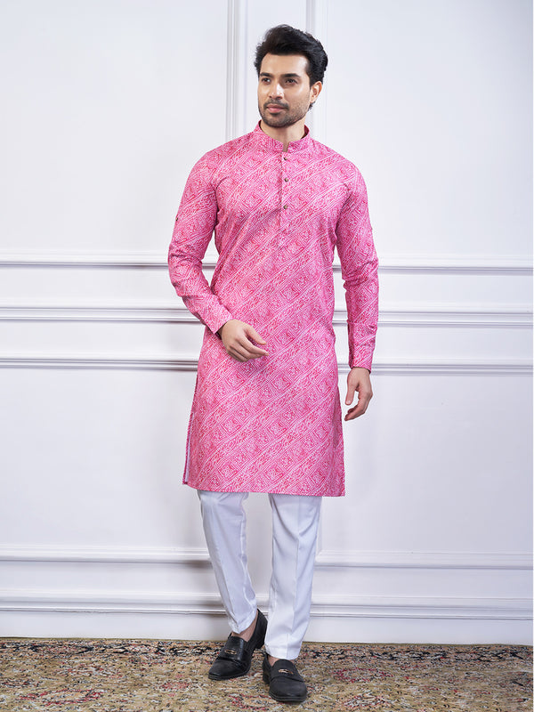 Bandhani printed kurta in pink