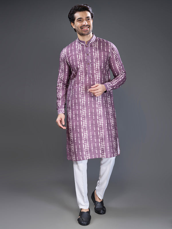 Shibori printed purple kurta set