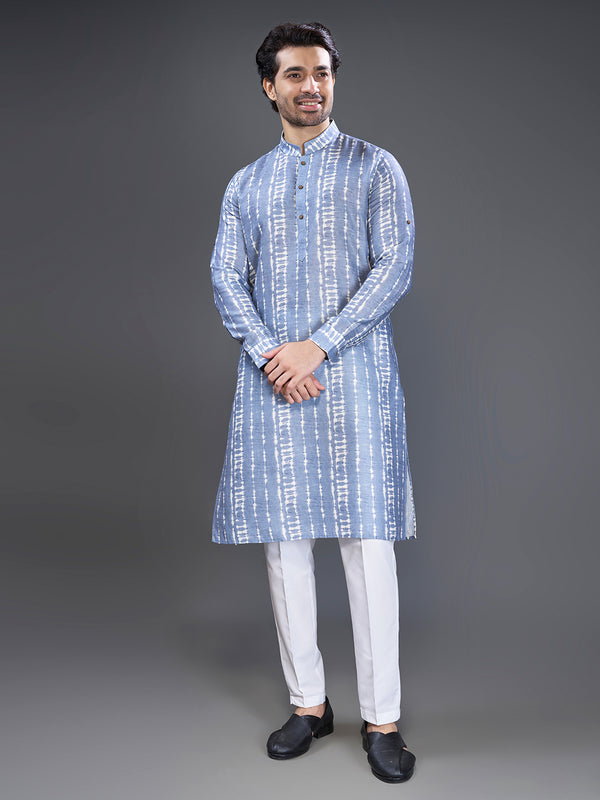 Warm blue classic printed kurta