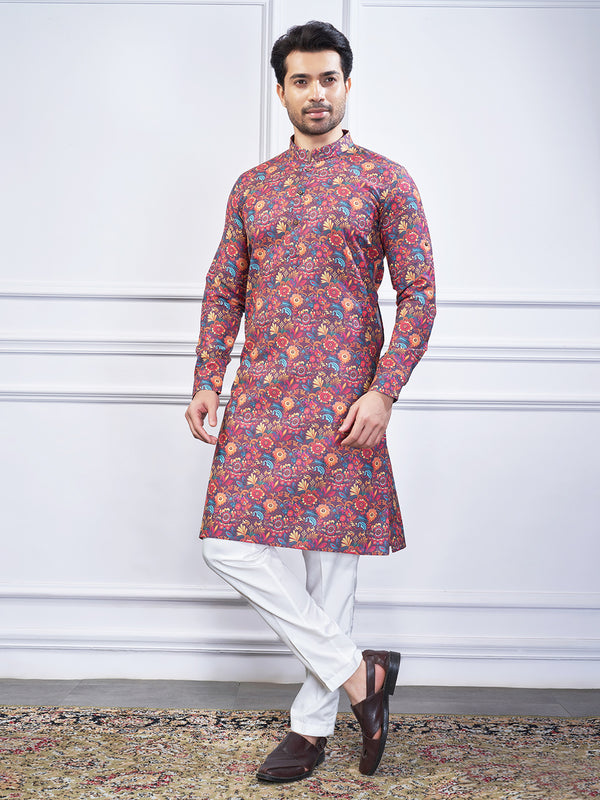 Red and yellow sleek kurta set