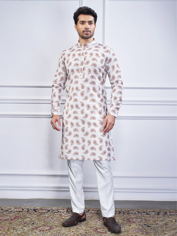 Brown and white paisley printed kurta