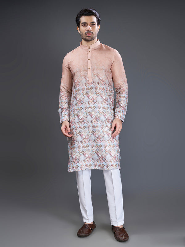 Printed blue and brown ombre effect kurta