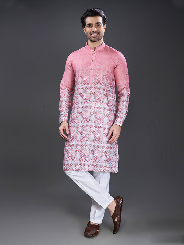 Ombre pink and blue printed kurta