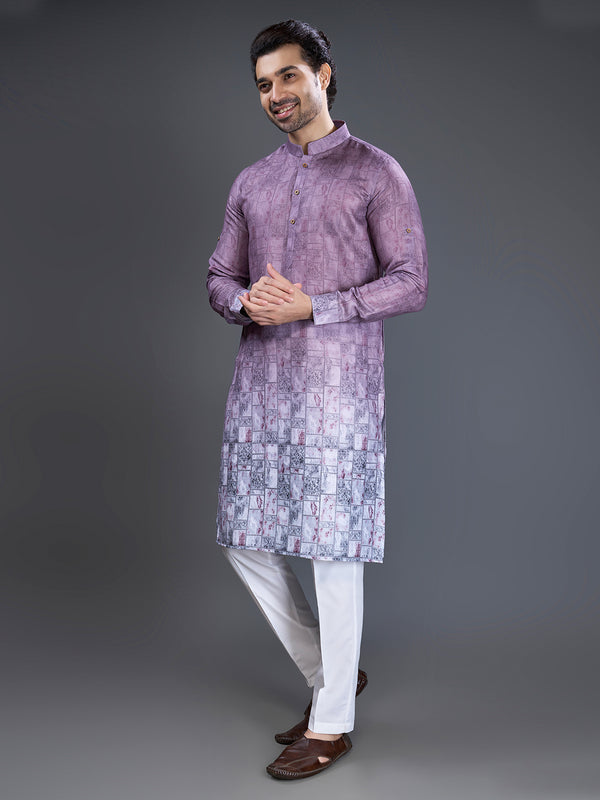 Purple and grey ombre printed kurta