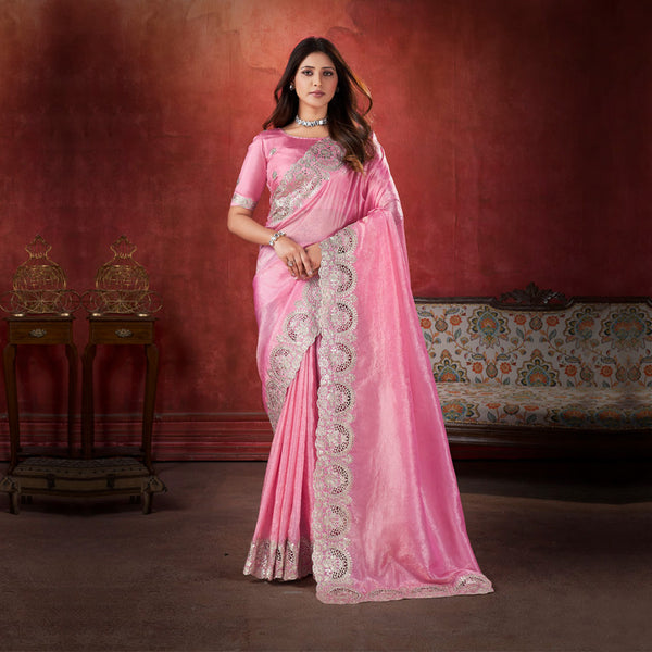 Allure Chic  Pink Designer Embroidered Saree