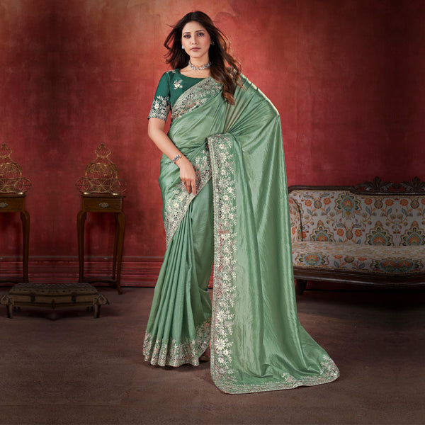 Emerald Green Embroidered Saree