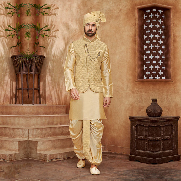 Golden Majesty Dazzling Gold Dhoti Kurta Set with Regal Jacket