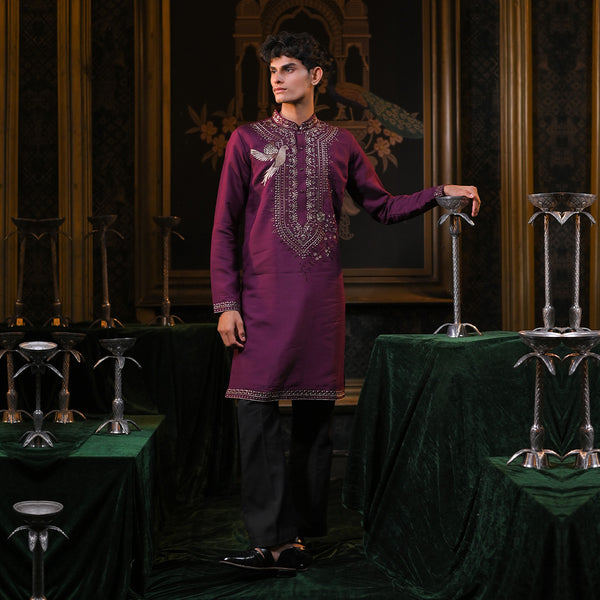 Purple Zari Embroidery Kurta Set