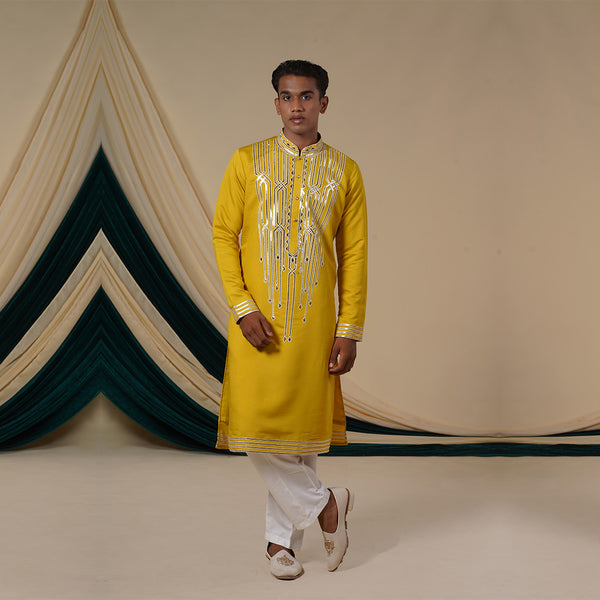 Yellow Fendi Gotta Patti Kurta Set