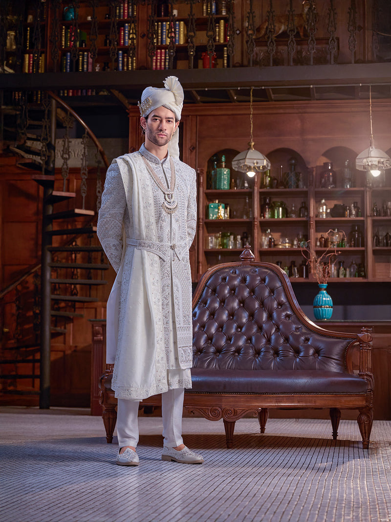 Ivory Regal Zari-Embroidered Sherwani