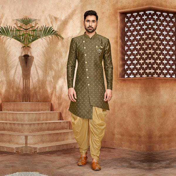 Enchanting Green Indowestern with Gilded Golden Pyjama