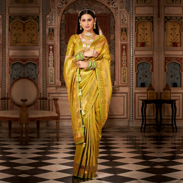 Royal Golden Yellow Worked Silk Saree