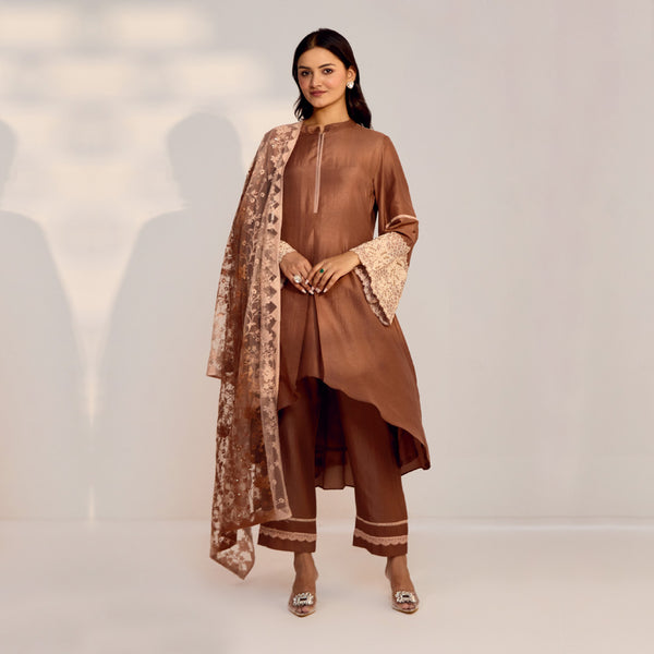 Mocha Majesty Flared Sleeves Salwar Suit