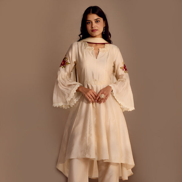 Ivory Elegance Flared Sleeves Salwar Suit