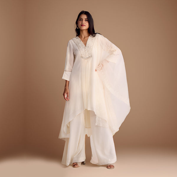 Pearl Perfection White Palazzo with Dupatta