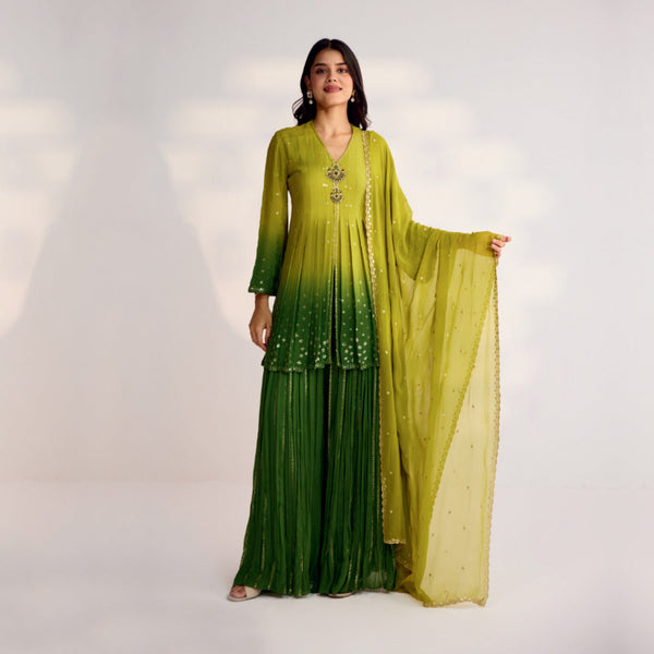 Lime And Green Ombre Ruffled Palazzo Set