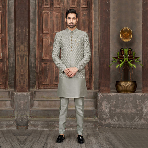 Grey Hue Silk Indowestern for Wedding