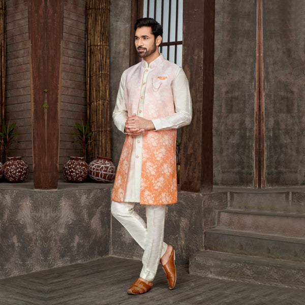 Orange and Cream Silk Indowestern