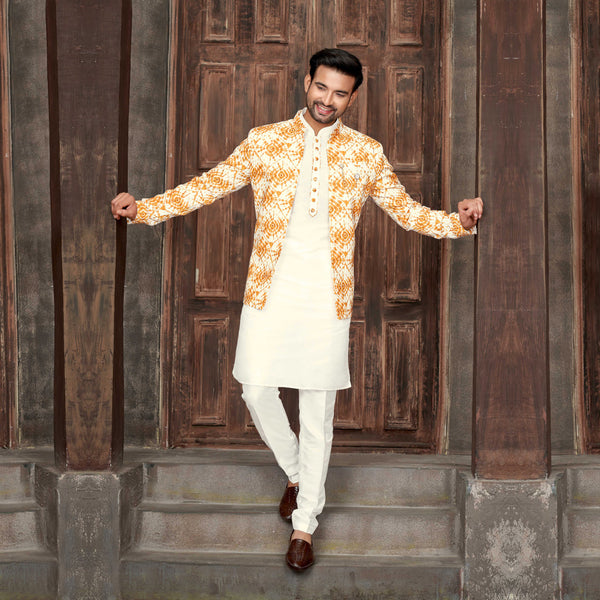 Yellow and Cream Printed Indowestern