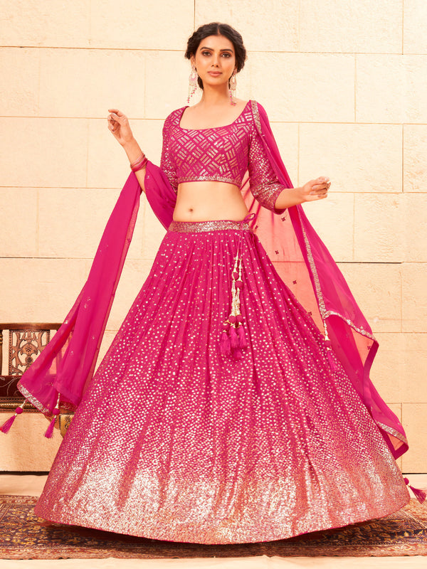 Pink Embellished Lehenga Choli Set in Georgette Silk