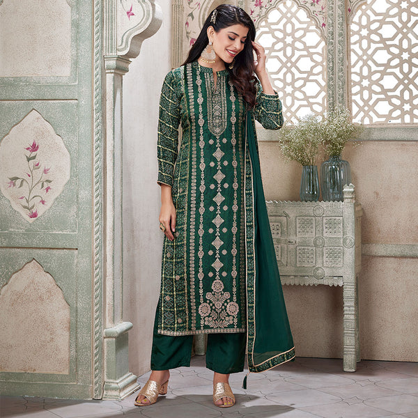 Enchantment Green Printed Salwar Suit for Women