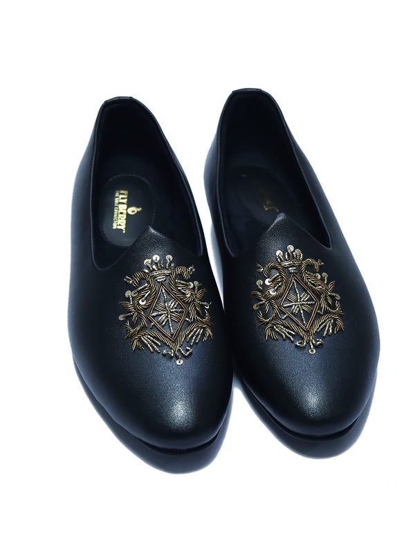 Black Matte Shoes with Embroidery for Men