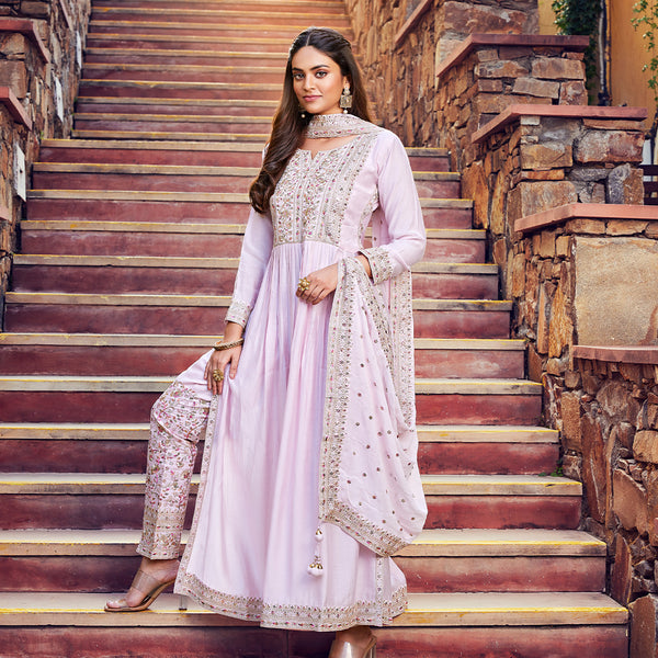 Wonderful Lavender Anarkali Suit With Embellished Bottoms