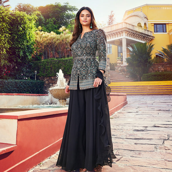 Indo-Western Embroidered Palazzo Set in Black