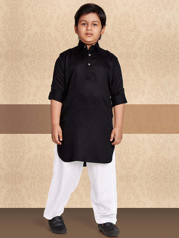 Alluring Black and White Pathani Set for Boys