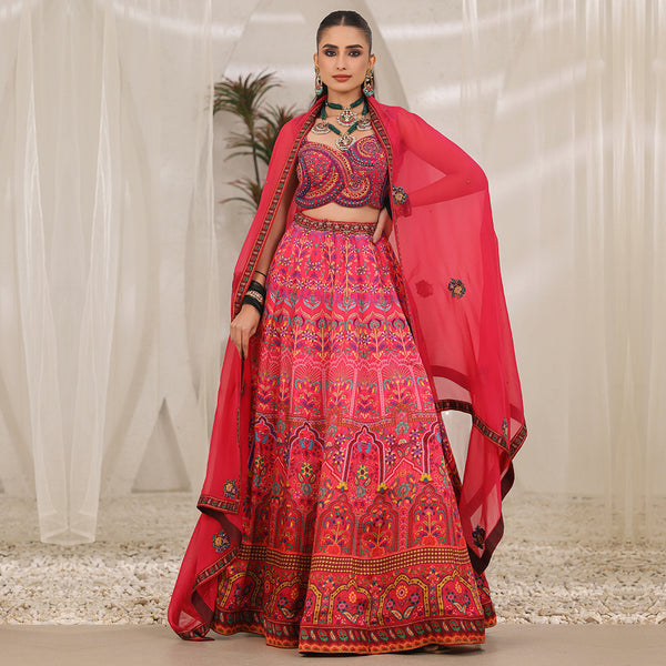 Hot Pink Lehenga Set with Neon Embroidery