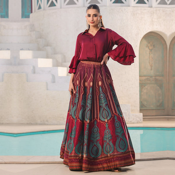 Maroon Flared Lehenga and Shirt Set