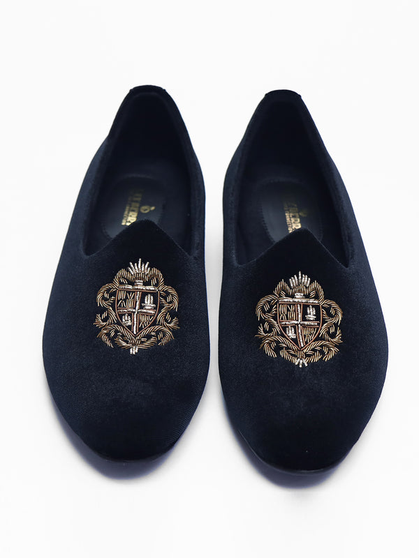 Wedding Black Shoes with Golden Embroidery for Men