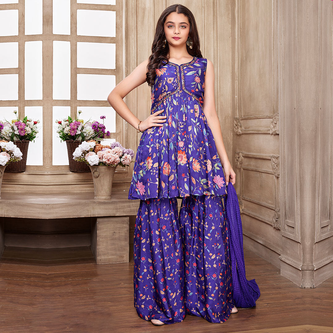 Purple Floral Printed Gharara Set – Suvidha Fashion