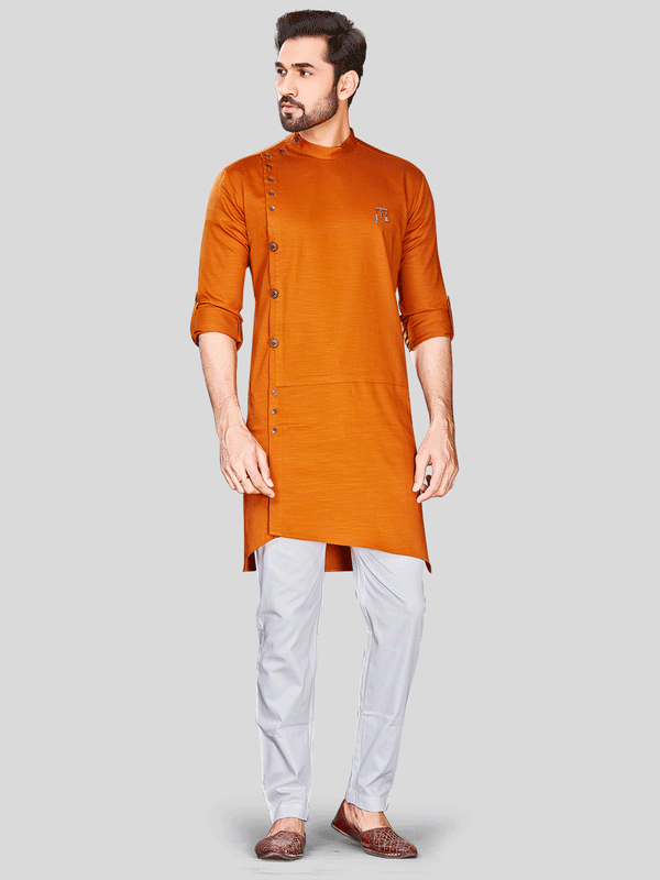 Orange Silk Kurta For Men Cooper Top