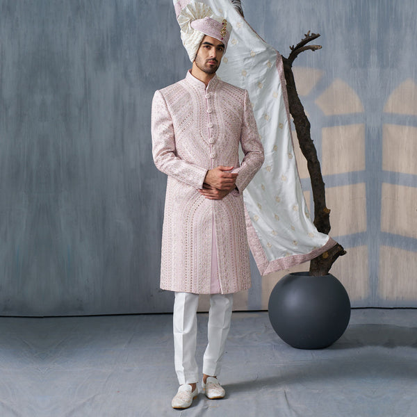 Elegant Light Pink Sherwani with White Pajama
