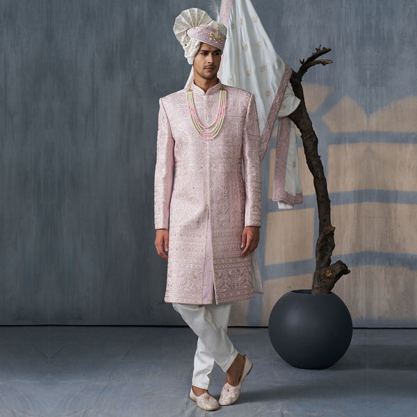 Elegant Rose Pink Sherwani with Exquisite Embroidery