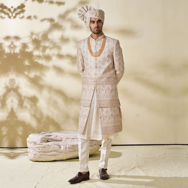 Exquisite Rose Pink Sherwani with Intricate Embroidery