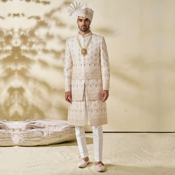 Opulent Cream Sherwani with Exquisite Embroidery