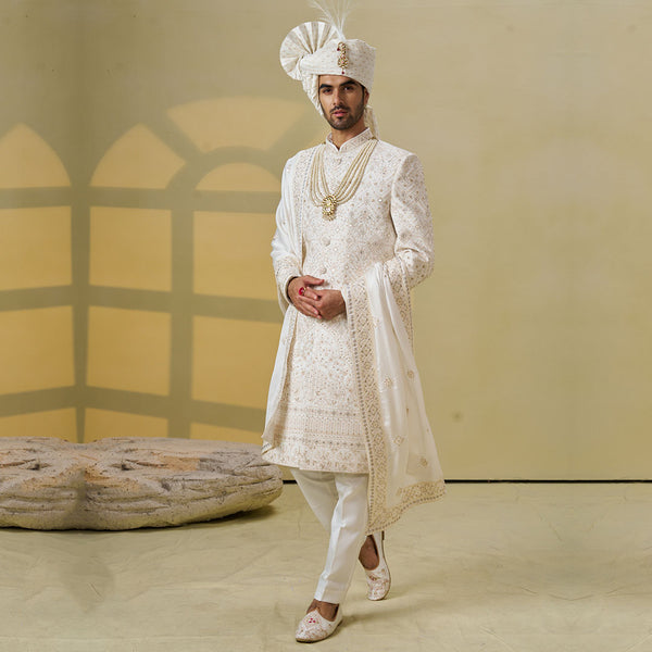 Regal Off-White Groom's Sherwani  with Pajama